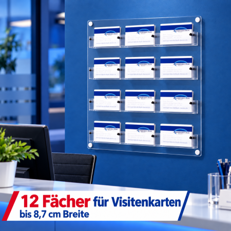 12-Fach Visitenkartenwandhalter aus Acrylglas