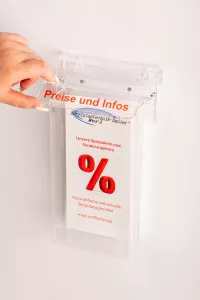 Flyerbox DIN LANG mit Schriftzug : Preise und Infos