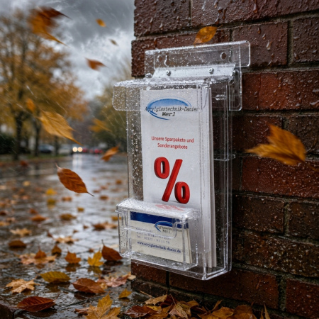 Flyerbox mit Visitenkartenbox wetterfest DIN LANG,1/3A4