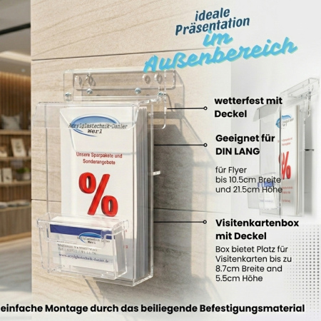 Flyerbox mit Visitenkartenbox wetterfest DIN LANG,1/3A4