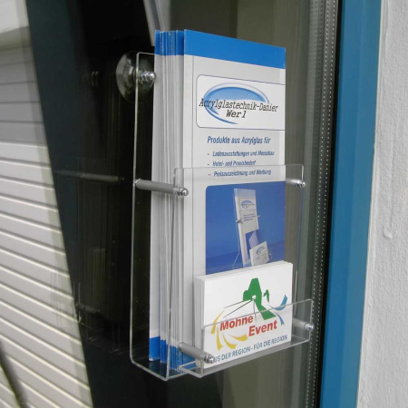 Flyerhalter mit Visitenkartenfach für Scheiben und glatte Flächen