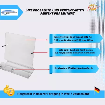 Prospektständer DIN A4 mit Visitenkartenfach