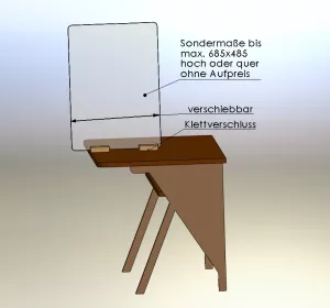 Trennwand aus klaren Acrylglas für Tische verstellbar und mit Klett-Befestigung