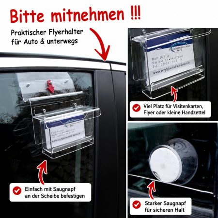 Visitenkartenbox für Autoscheiben wetterfest mit Aufmerksamkeitspfeil