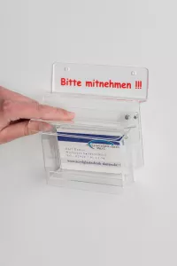 Visitenkartenbox wetterfest mit Schriftzug BITTE MITNEHMEN