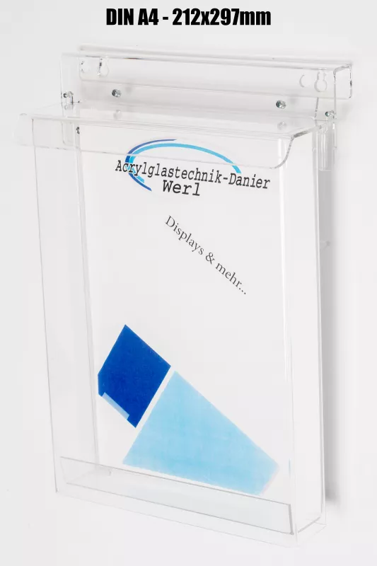 Prospektbox Prospekthalter Flyerhalter Deckel außen DIN A4 wetterfest m 