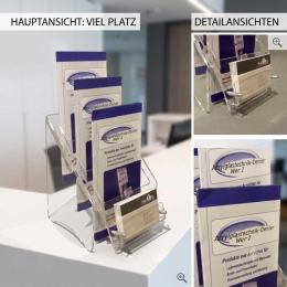 3-Fach Flyerständer hintereinander mit Visitenkartenfach DIN LANG und DIN A6