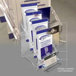 4-Fach Flyerständer 1/3A4,DIN LANG,DIN A6 mit Visitenkartenfach