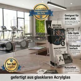 5 Stück Flyerständer DIN LANG mit Visitenkartenfach
