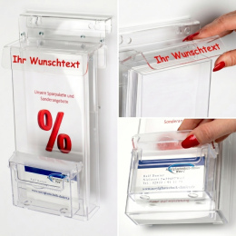 Flyerbox mit Visitenkartenbox und Beschriftung NACH WUNSCH