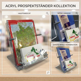 Flyerständer, Postkartenständer mit Visitenkartenfach DIN A6